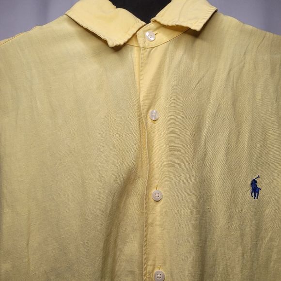 POLO Ralph Lauren Yellow Blue Logo Men's Short Sleeve Casual Button Down Shirt - Picture 6 of 10